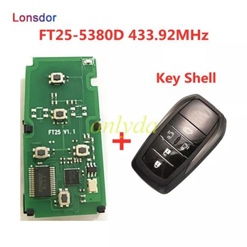 Lonsdor FT25-5380D Pwb Board 433.92MHz Smart Car Keyless-Go 4D Remote Key For T-oyota / Alphard 2006-2016 Smart Control,can use KH100 machine to adjust the model and frequency