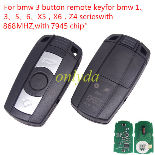 For KYDZ brand BMW CAS3 3 button remote key bmw 1、3、5、6、X5，X6，Z4 series with 434mhz/868mhz,with 7945 chip