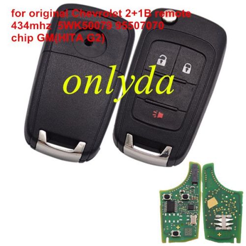 For OEM Chevrolet 2+1 button remote key with 434mhz 5WK50079 95507070 chip GM(HITA G2)