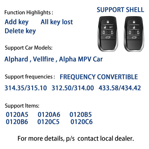 For Lonsdor P0120 smart key with 8A chip Alphard, Vellfire,Alpha MPV Car