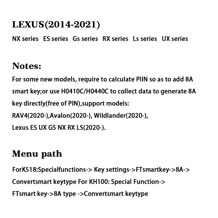 For Lonsdor 8A Universal smart key,Multiple board number.Frequencies/Models, Free and Easy generation by K518/KH100 series ,Support many new car model