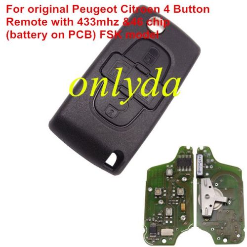 For OEM Citroen 4 Button Flip Remote Key with 433mhz (battery on PCB) with FSK model with 46 chip with VA2 / HU83 blade