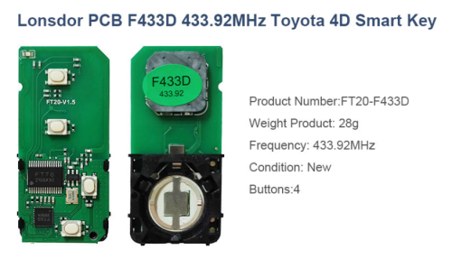 4 Button keyless Lonsdor F433D 433.92mhz Toyota 4D Smart key PCB