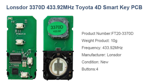 4 Button keyless 433.92MHZ Lonsdor 3370D Toyota 4D Smart key PCB