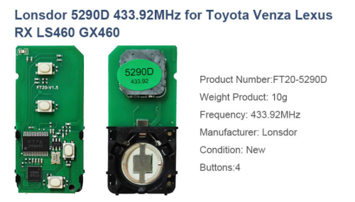 4 Button Keyless Lonsdor 5290D 433.92MHZ for Toyota Venza lexus RX LS460 GX460