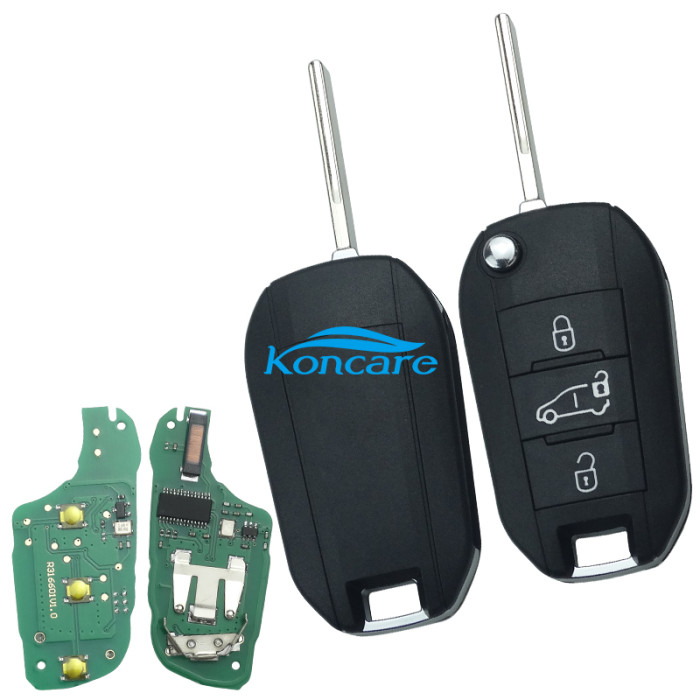 For Peugeot 3 button remote key with 434mhz FSK model with AES 4A chip
