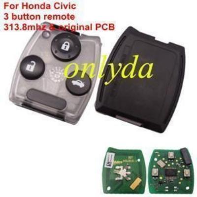 For Honda Civic 3 button remote with 313.8mhz