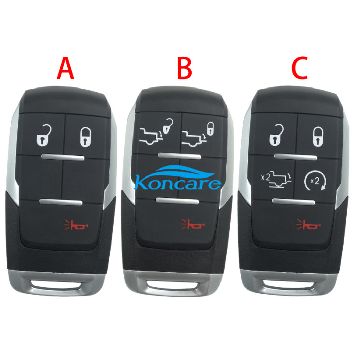 For Dodge remote 2019-2021 Ram Pickup HD 2500-5500 4+1 Button ASK 433.92 MHEz Smart Key IC 1470A-76T FCCID: GQ4-76T 1 CY24 P/N: 68375456AB PCF7953M/ HITAG AES/ 4A CHIP