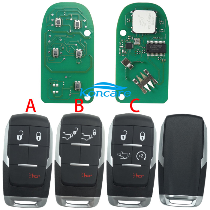 For Dodge remote 2019-2021 Ram Pickup HD 2500-5500 4+1 Button ASK 433.92 MHEz Smart Key IC 1470A-76T FCCID: GQ4-76T 1 CY24 P/N: 68375456AB PCF7953M/ HITAG AES/ 4A CHIP
