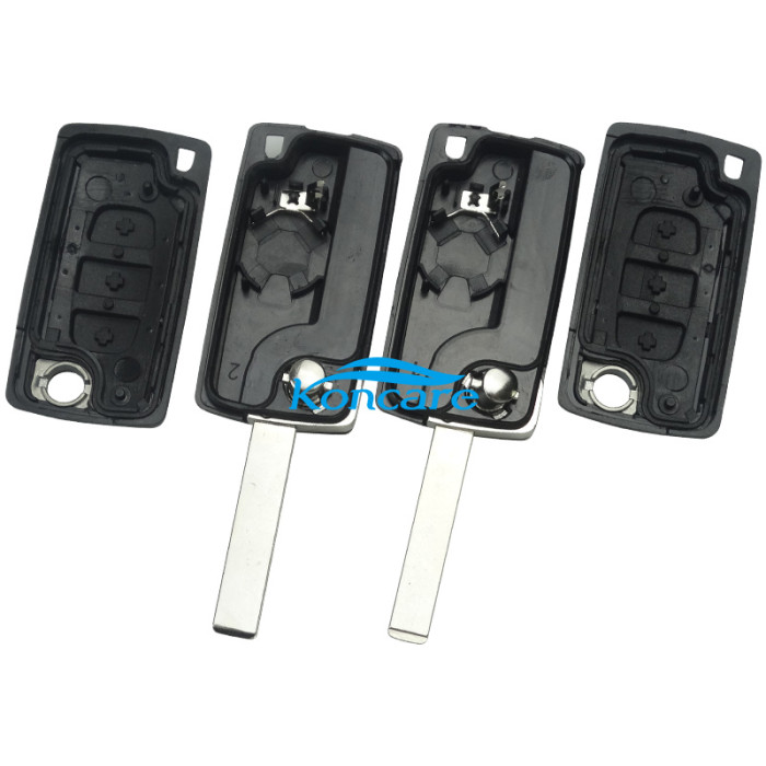 For Peugeot 0536 3 Button Flip Remote Key with 46 chip PCF7961chip FSK model with VA2 and HU83 blade, please choose the key shell