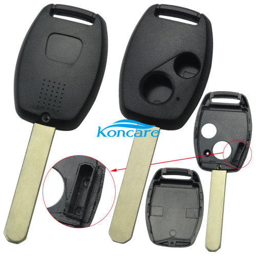 For Honda upgrade 2 buttons remote key shell （With chip slot place) with badge