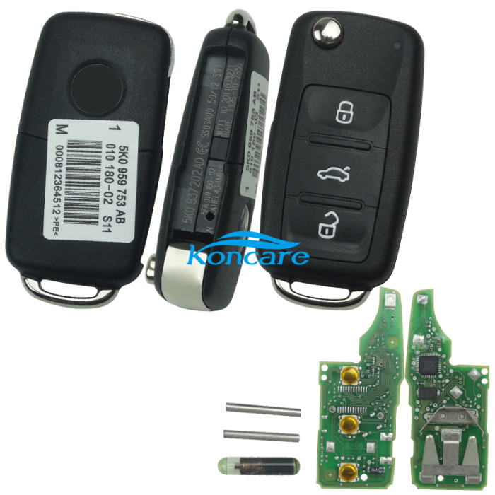 For VW Sagitar,polo, golf 3 button remote key with model Number 5KO-959-753AB/AD with 434mhz 48 chip original PCB+original shell