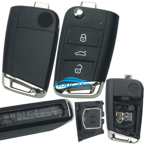 VW for original keyless 3 button remote key 434mhz with 2G6 959 752D with MQB49/5C/NCP21A2W chip CMIIT ID 2016dj3959 with 434mhz original PCB+ Aftermarket shell