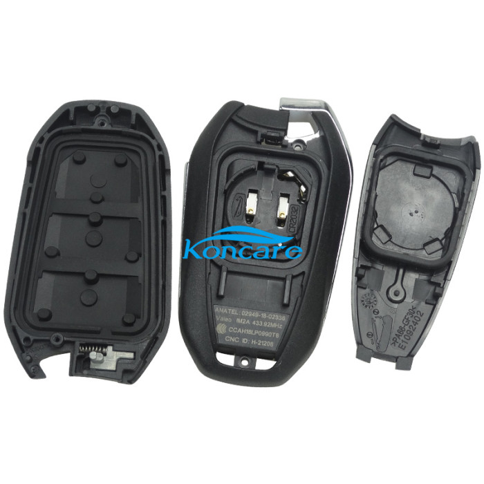 For Peugeot 3 button remote key with 434mhz/315mhz with HITAG AES（4Achip) ,pls choose mhz