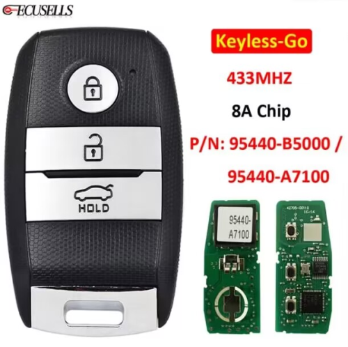 Aftermarket Kia Keyless-Go 3 button remote key with 433mhz with 8A chip PN:95440-A7100