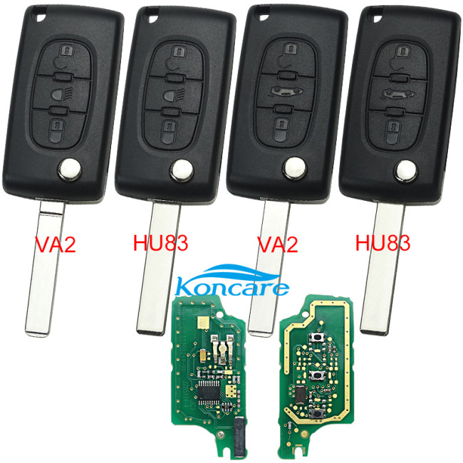 OEM PCB for Peugeot CE0536 3 Button Flip Remote Key with 46 chip PCF7941chip ASK model with VA2 and HU83 blade, trunk and light button , please choose the key shell original PCB with aftermarket shell