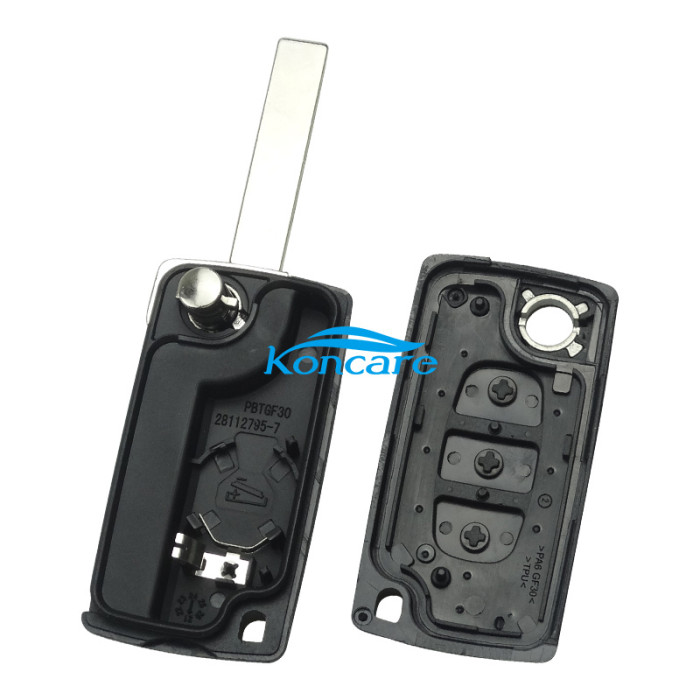 For Peugeot 2 Button Flip Remote Key with 46 chip ASK model with VA2 and HU83 blade , please choose the key shell PCF7961chip
