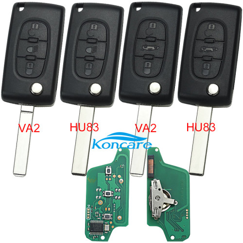 For Peugeot 3B Flip Remote Key PCF7941 46 chip ASK model battery on the PCB 307/407 blade, Trunk/Light button
