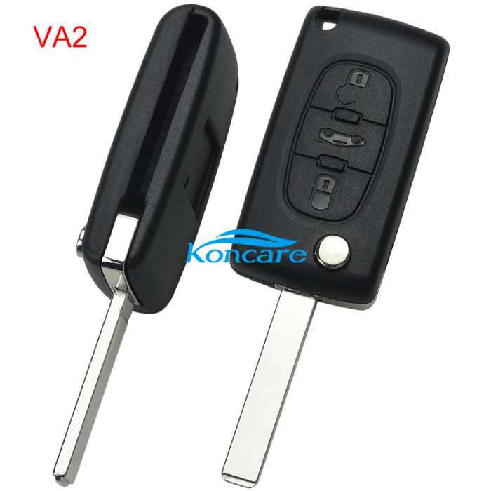 For Peugeot 3 Button Flip Remote Key with 46 chip PCF7961chip ASK model with VA2 and HU83 blade, trunk and light button , please choose the key shell
