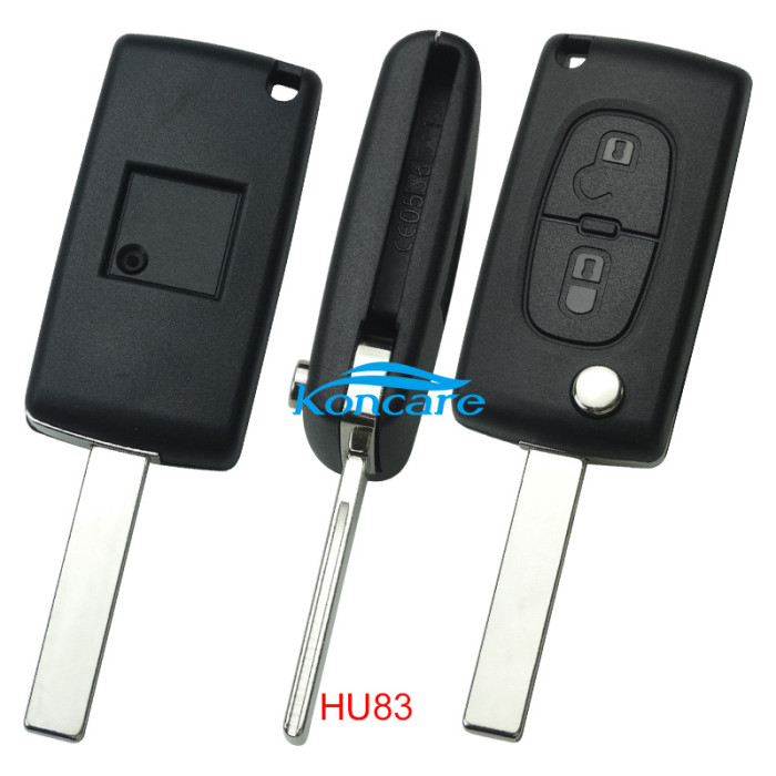 For Peugeot 2 Button Flip Remote Key with 46 chip PCF7961 FSK model with VA2 and HU83 blade , please choose the key shell