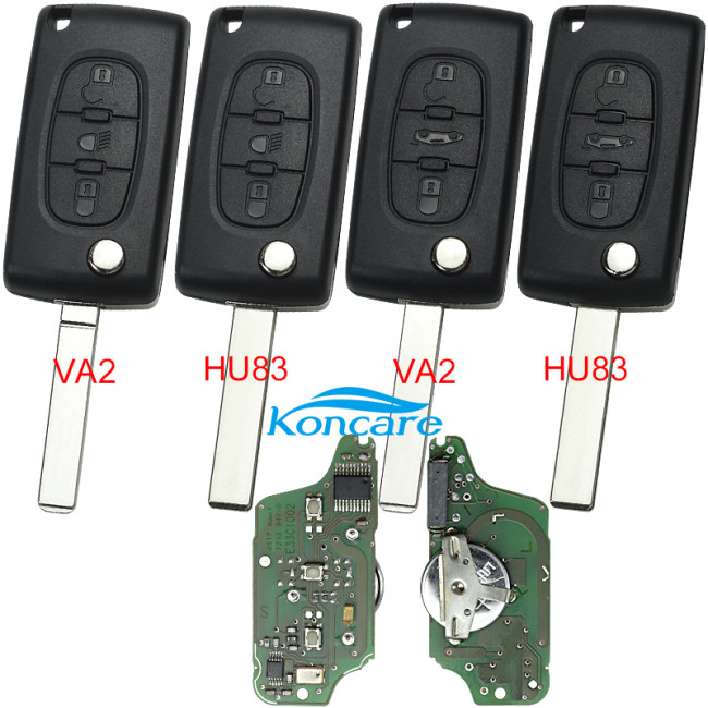 For OEM Peugeot 3 Button Flip Remote Key with 433mhz (battery on PCB) with FSK model with 46 chip