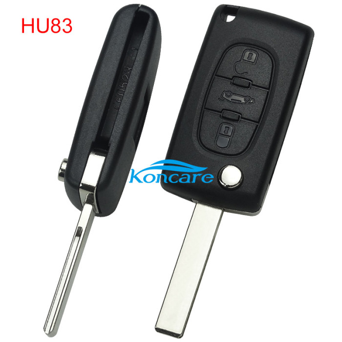 For OEM Peugeot 3 Button Flip Remote Key with 46 chip PCF7941chip ASK model with VA2 and HU83 blade, trunk and light button , please choose the key shell