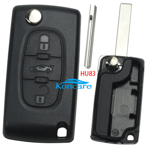 For Citroen 407 3-button flip key shell with HU83 blade trunk button without battery clamp