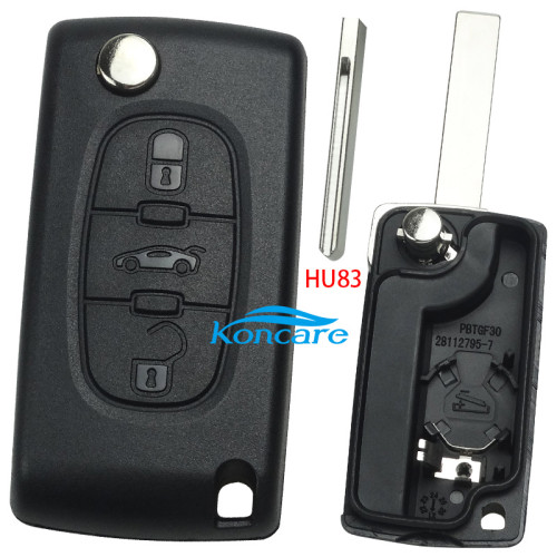 For Peugeot 407 3-button flip key shell with trunk button - HU83-SH3-Trunk- with battery place