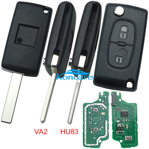 KYDZ Brand Peugeot CE0536 2 Button Flip Remote Key FSK model with VA2 and HU83 blade , please choose the key shell, with 46 chip