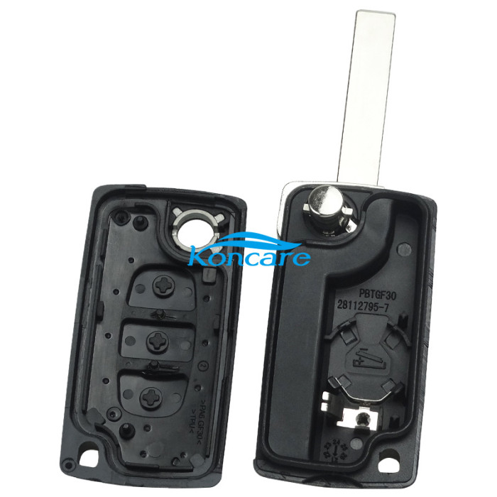 For Citroen 407 3-button flip key shell with trunk button with battery clamp - HU83-SH3-Trunk- with battery place