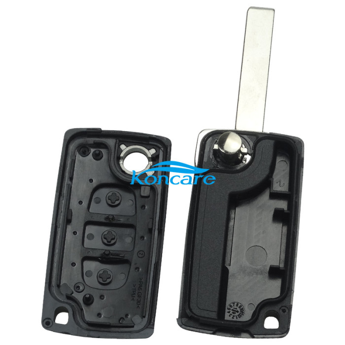 For Citroen 407 3-button flip key shell with HU83 blade trunk button without battery clamp