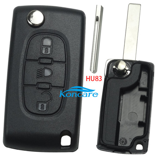 For Peugeot 407 3- button flip key shell with light button genuine factory high quality the blade is model - HU83-SH3-Light- no battery place