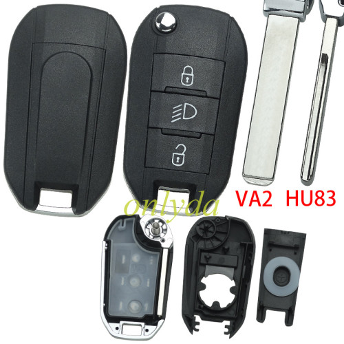 For Peugeot 3 button remote key blank with light button , without badge ,have Va2 and HU83 blade , pls choose blade