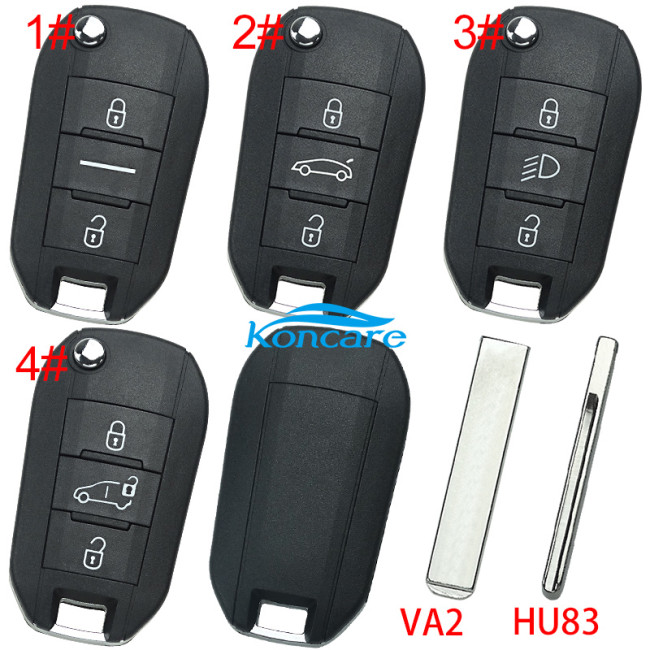 For Peugeot 3 button remote key blank , without badge ,have Va2 and HU83 blade , pls choose blade and button