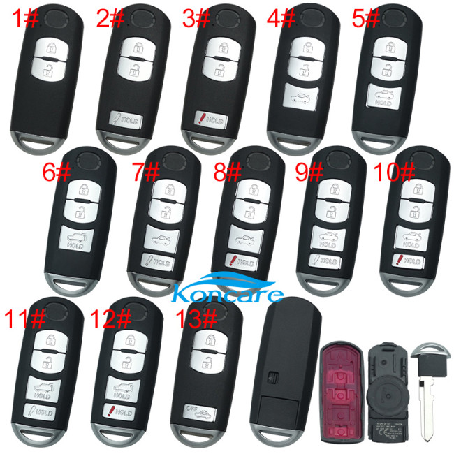 For Mazda remote key blank with blade ( 3parts)，with badge place, pls choose the button