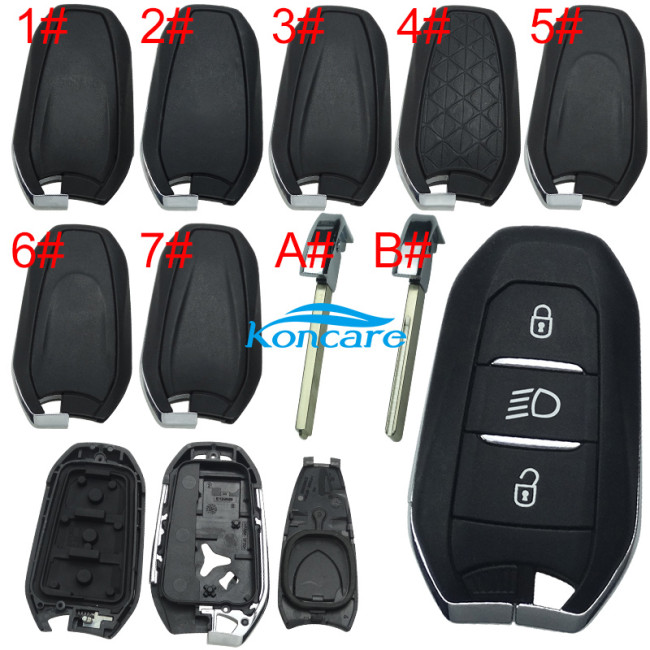 For Peugeot 3 button remote key blank with light button,pls choose the model and blade?