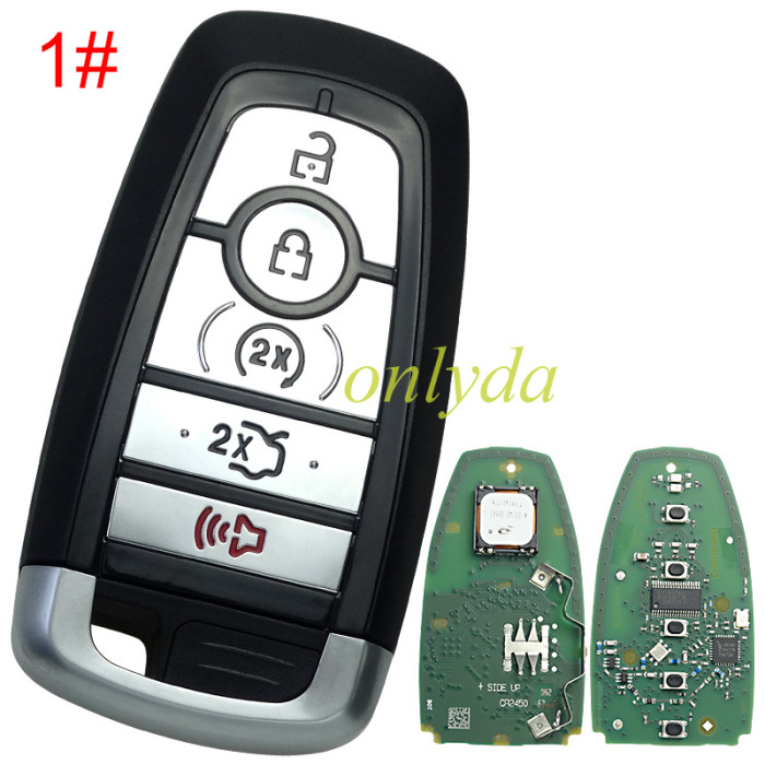 For Ford keyless 4+1 button remote key with 902mhz with HITAG PRO 49chip HC3T-15K601-BA A2C39435000 IC:7812A-A2C39435000 FCC ID:M3N-A2C93142600 OEM PCB+aftermarket shell