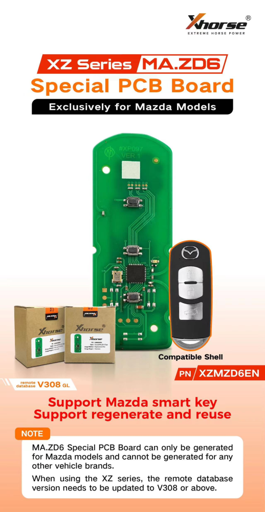 Xhorse smart remote key PCB for Mazda PN: XZMZD6EN