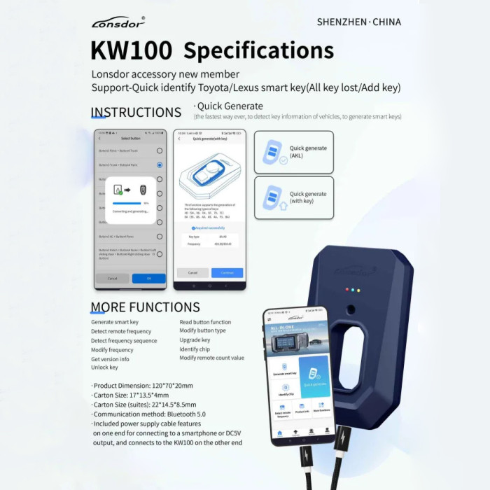 2024 Lonsdor KW100 Bluetooth Smart Key Generator with 2pc LT20 PCB board ，Support-Quick identify Toyota/Lexus smart key(All key lost/Add key)