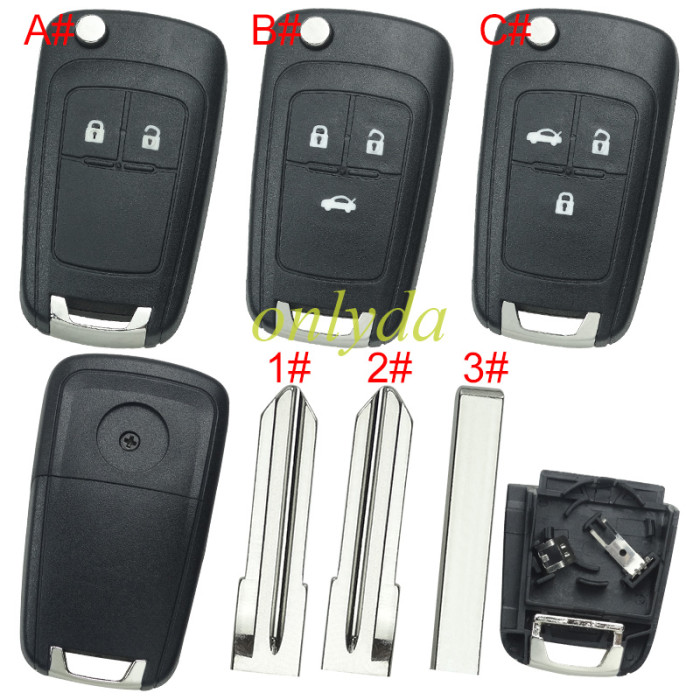 Free shipping For Buick remote key shell replacement with battery clamp with round badge place, pls choose the button and blade