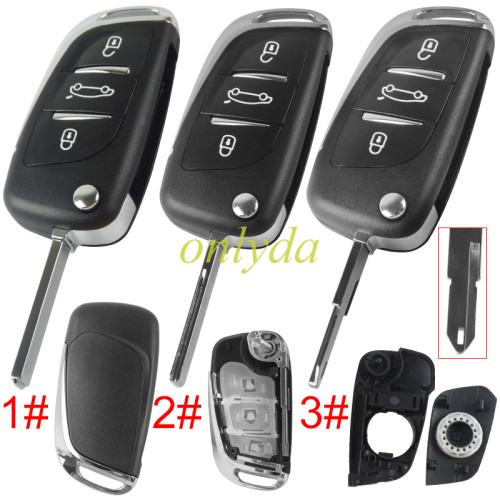 Free shipping For Peugeot 3 button remote key shell without badge, pls choose the blade type 1#-VA2 2#-HU83 3#-NE73