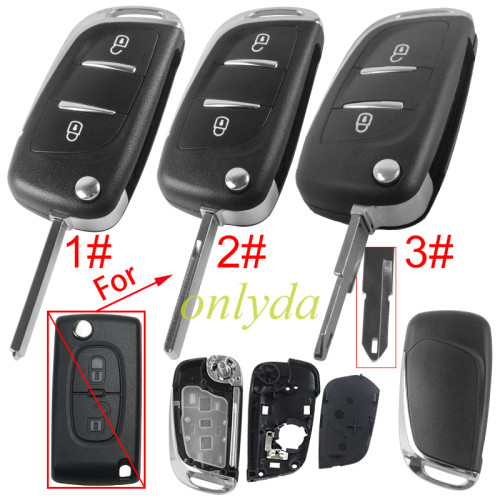 For Citroen modified 2 button remote key shell with battery clamp with badge place, pls choose the blade type 1#-VA2 2#-HU83 3#-NE73