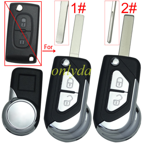 Free shipping For Citroen modified 2 button remote key shell with battery clamp, pls choose the blade type HU83/VA2
