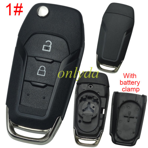 Free shipping For Ford flip remote key shell with Hu101 blade with battery clamp , without badge , pls choose button