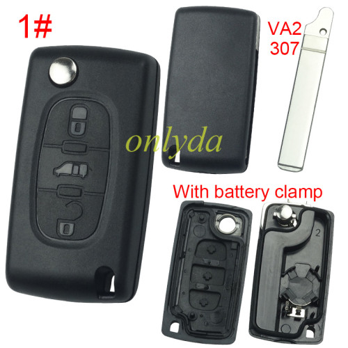 Free shipping Super Stronger GTL shell Fiat 3 buton remote key blank with battery clamp without badge, pls choose blade