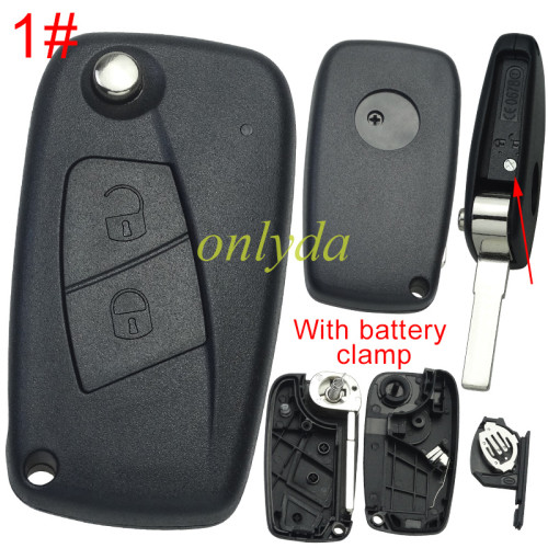 Free shipping Super Stronger GTL shell Fiat 2/3 button remote key blank withbattery clamp with bagde , pls choose model .
