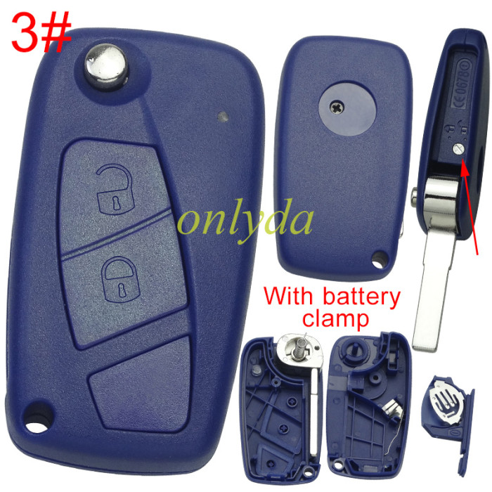 Free shipping Super Stronger GTL shell Fiat 2/3 button remote key blank withbattery clamp with bagde , pls choose model .