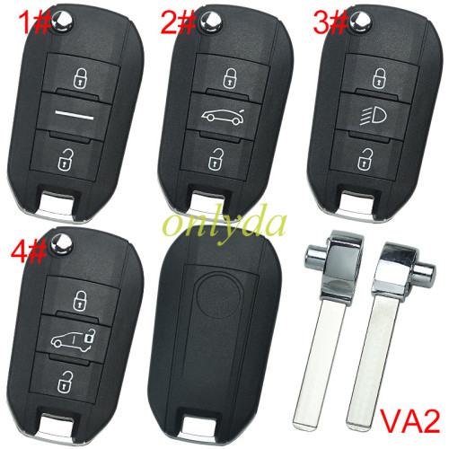 For Peugeot 3 button remote key shell with round badge, blade is VA2, pls choose button model