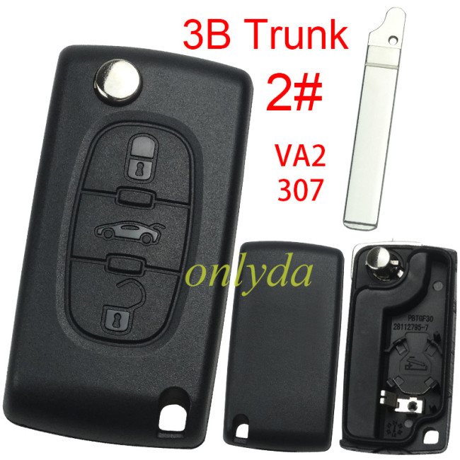 free shipping and no tax from czech to europe 10pcs/lot for Peugeot flip remote replacement key shell,blade VA2-with battery clamp with badge place