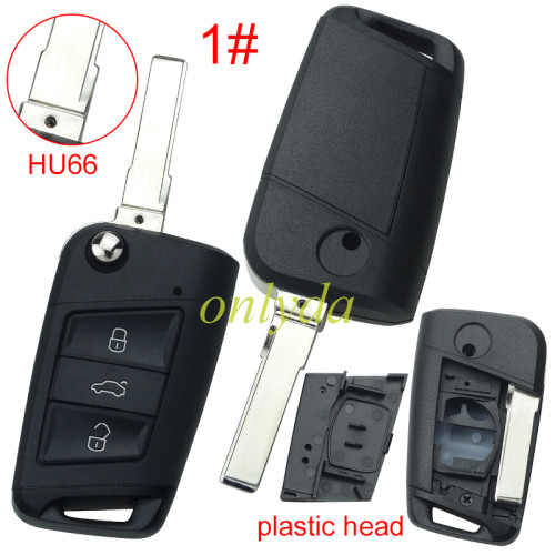Free shipping 5pcs/lot For VW 3 button flip remote key blank with HU66/HU162T blade, pls choose button model